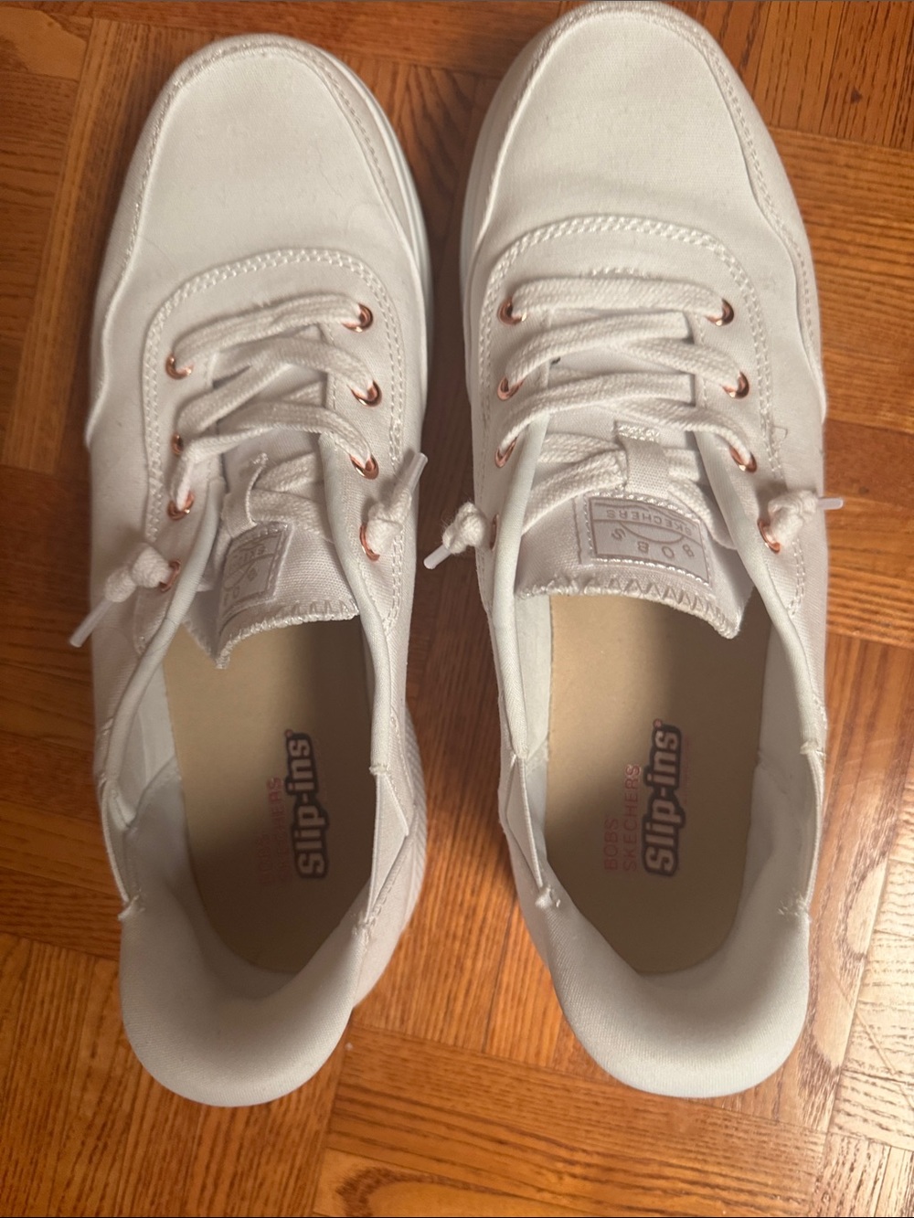 Skechers White Slip-Ins Sneakers with Rose Gold Eyelets